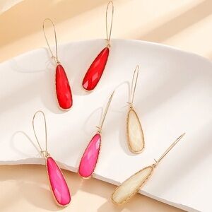 3 Pairs Gold Geometric Gemstone Drop Earrings